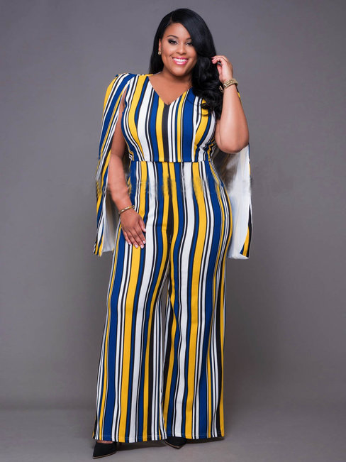 Maxi Slim Striped Polyester Jumpsuit (Style V200207)