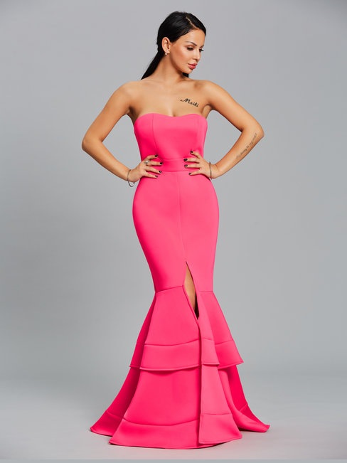 Mermaid Strapless Plain Backless Maxi Dresses (Style V200233)