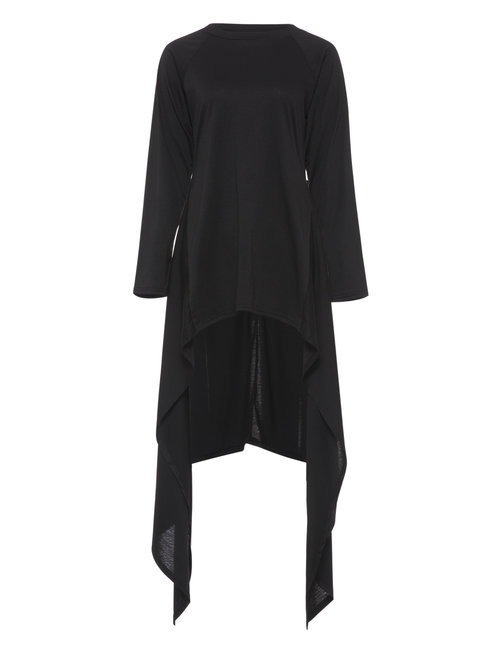 Round Neck Long Slim Plain Asymmetrical T Shirt (Style V200280)