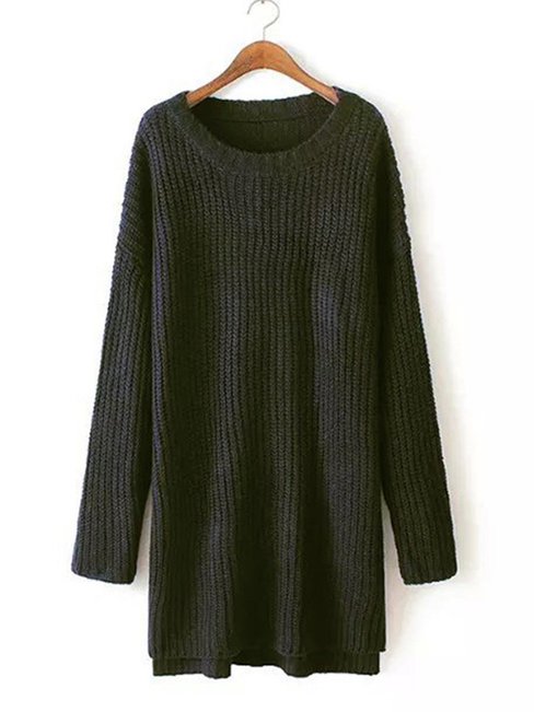 Asymmetrical Round Neck Plain Asymmetrical Acrylic Midi Dresses (Style V200289)