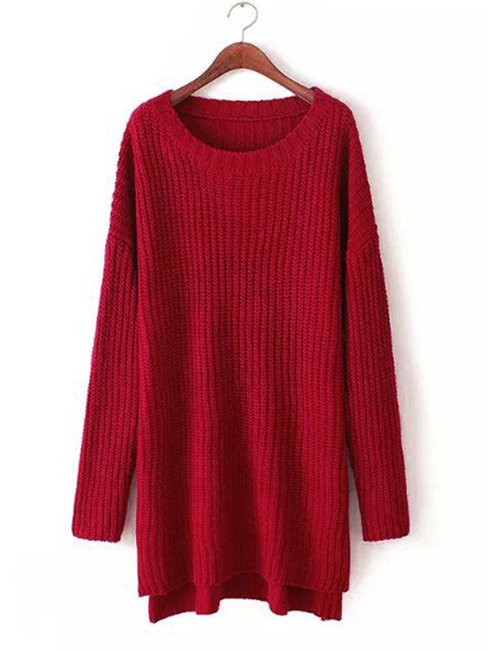 Asymmetrical Round Neck Plain Asymmetrical Acrylic Midi Dresses (Style V200289)