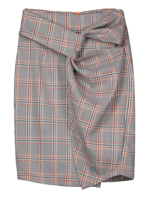 Knee Length Bodycon Preppy Ruffle Plaid Skirt (Style V200294)
