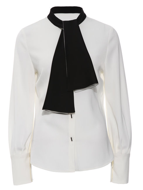 Standard Slim Woven Fabric Patchwork Blouse (Style V200327)