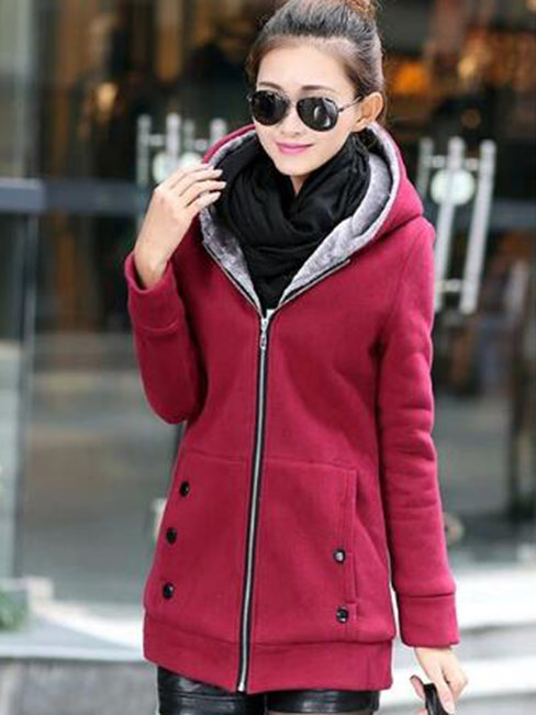 Hooded Midi Straight Plain Hoodie (Style V200357)