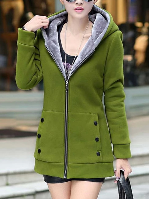 Hooded Midi Straight Plain Hoodie (Style V200357)
