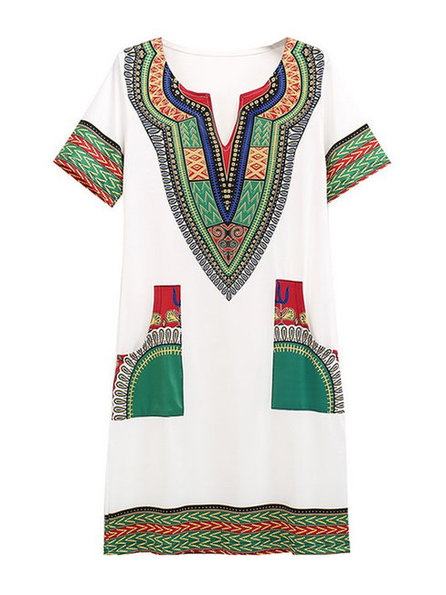 Tribal Straight Patchwork Mini Dresses (Style V200362)