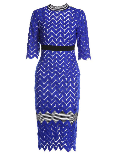 Pencil Stand Collar Patchwork Knee Length Dresses (Style V200449)