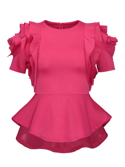 Round Neck Standard Slim Plain Blouse (Style V200455)