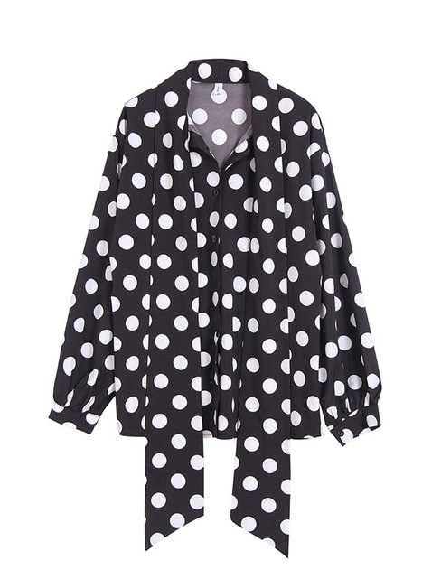 Midi Straight Polka Dot Cotton Blends Asymmetrical Blouse (Style V200476)