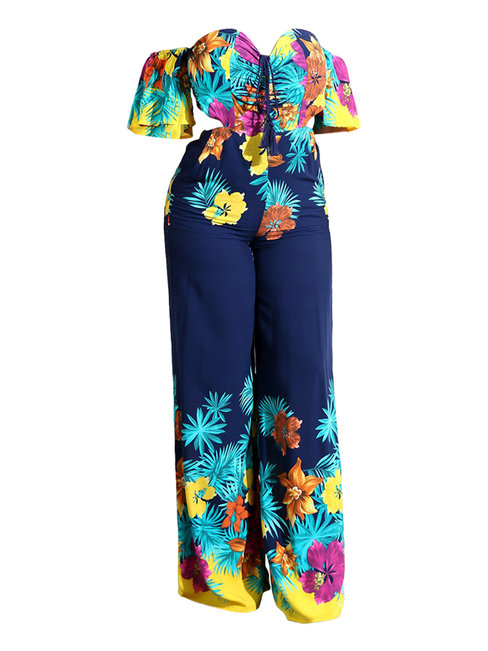 Maxi Loose Floral Backless Jumpsuit (Style V200496)