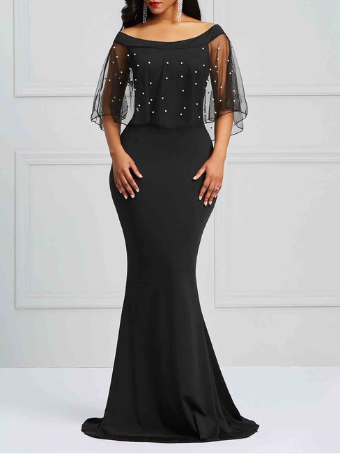 Bodycon Off The Shoulder Plain Backless Cellulose Acetate Fibre Bodycon Dresses (Style V200567)