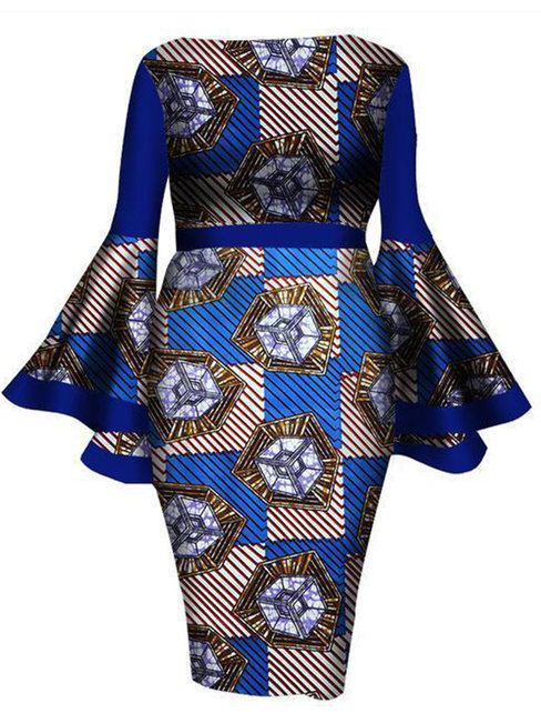 Bodycon Round Neck Striped Print Knee Length Dresses (Style V200571)