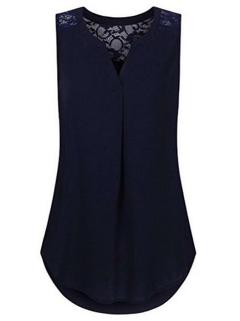 V-neck Midi Straight Patchwork Blouse (Style V200606)