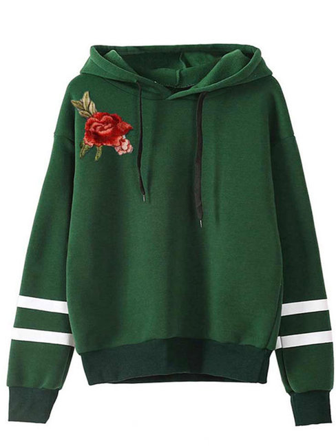 Hooded Standard Loose Striped Embroidered Hoodie (Style V200617)