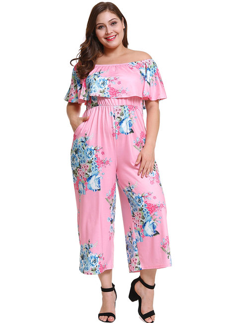 Ankle Length Loose Casual Floral Backless Jumpsuit (Style V200674)