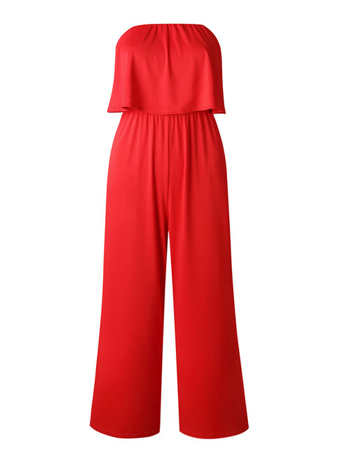 Loose Western Plain Polyester Backless Jumpsuit (Style V200704)