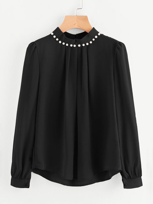 Standard Slim Office Plain Beaded Blouse (Style V200717)