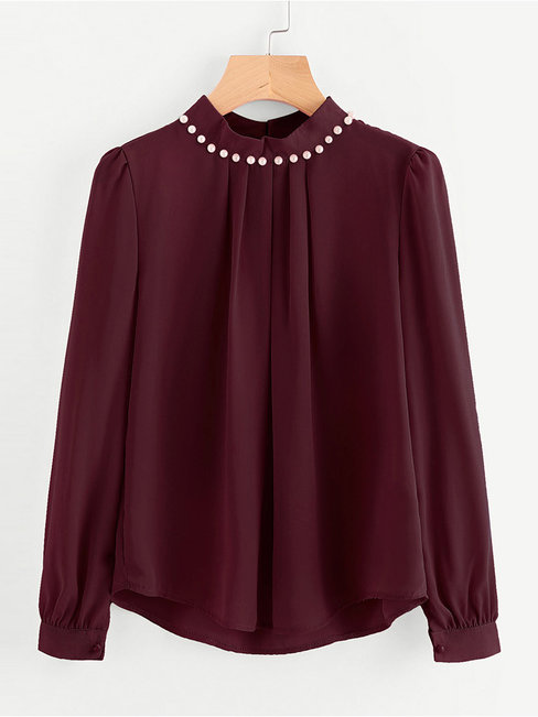 Standard Slim Office Plain Beaded Blouse (Style V200717)