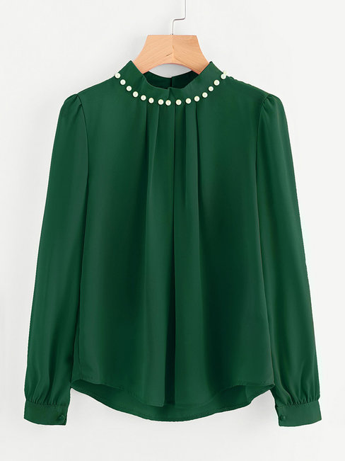 Standard Slim Office Plain Beaded Blouse (Style V200717)