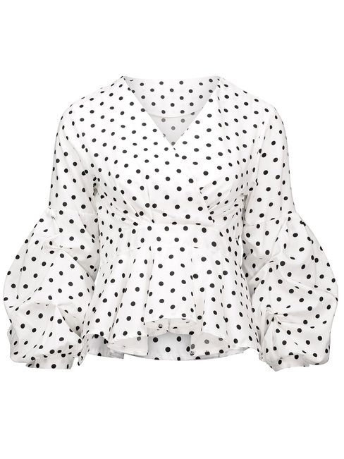 V-neck Short Sweet Polka Dot Wavy Edge Blouse (Style V200730)