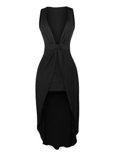 Sexy Asymmetrical V-neck Plain Asymmetrical Maxi Dresses (Style V200808)