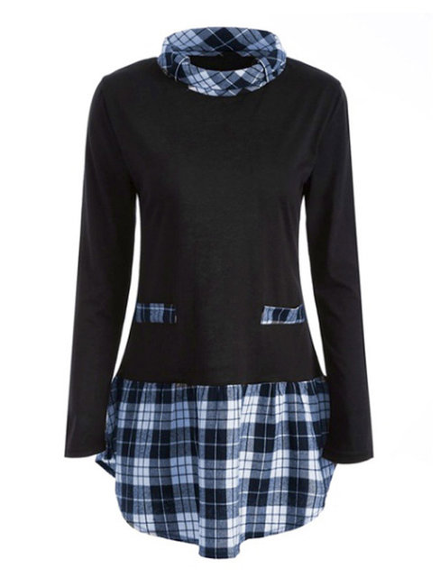 Slim Travel Look Plaid Polyester Patchwork Blouse (Style V200824)