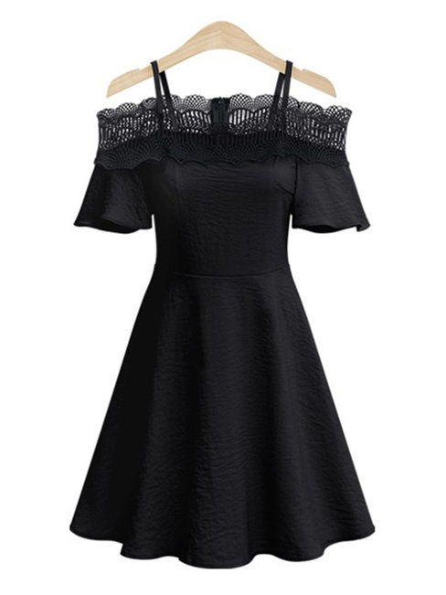 Date Night A-line Off The Shoulder Plain Patchwork Mini Dresses (Style V200832)