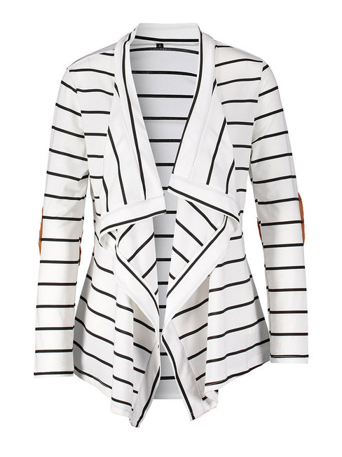 Shawl Collar Loose Travel Look Striped Cotton Sweater (Style V200838)
