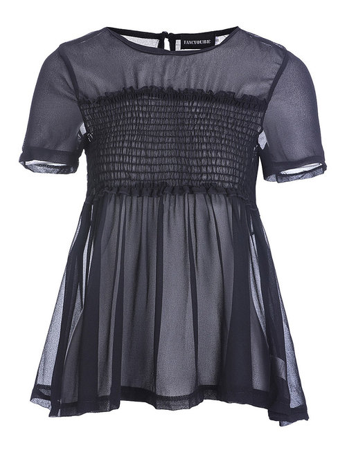 Round Neck Standard Loose Date Night Polyester Blouse (Style V200843)