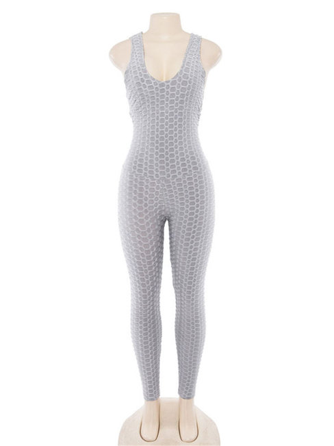 Skinny Western Plain Polyester Backless Jumpsuit (Style V200864)