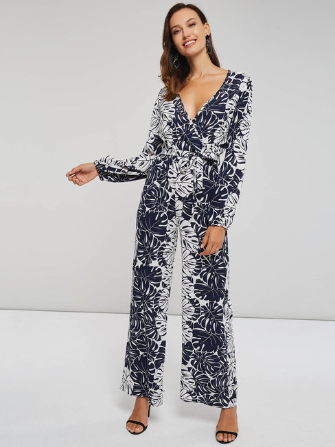 Maxi Slim Western Plants Pattern Jumpsuit (Style V200897)