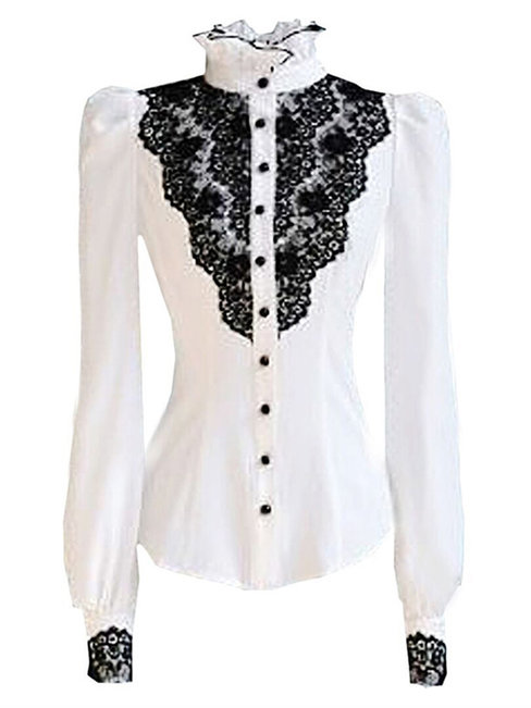 Turtleneck Standard Slim Plain Polyester Blouse (Style V200923)