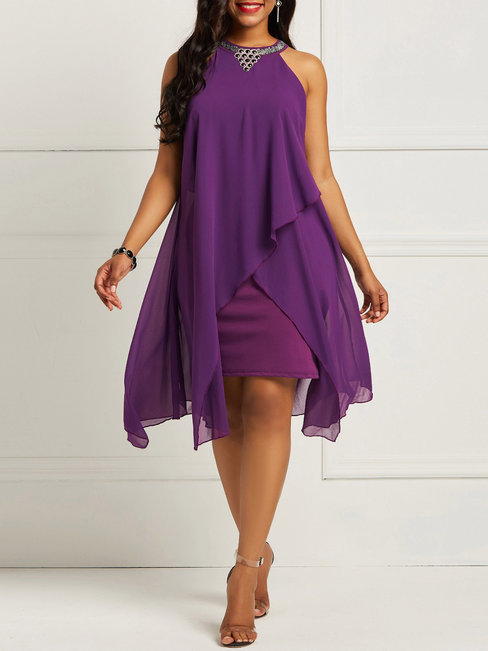 Western Asymmetrical Plain Patchwork Knee Length Dresses (Style V200932)