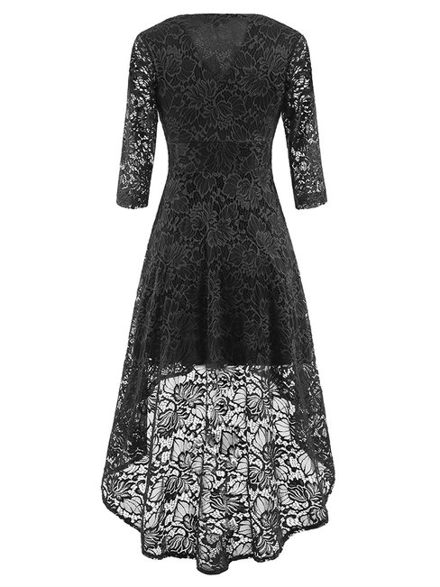 Sexy Asymmetrical V-neck Plain Asymmetrical Maxi Dresses (Style V200965)