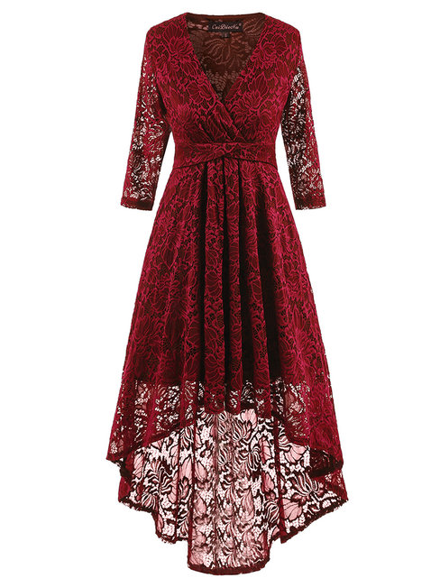 Sexy Asymmetrical V-neck Plain Asymmetrical Maxi Dresses (Style V200965)