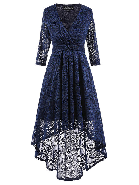 Sexy Asymmetrical V-neck Plain Asymmetrical Maxi Dresses (Style V200965)