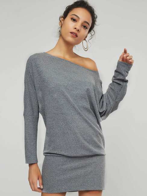 Sexy Bodycon Off The Shoulder Plain Thread Bodycon Dresses (Style V200970)