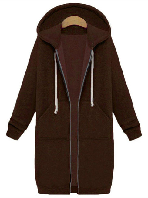 Hooded Midi Casual Plain Zipper Hoodie (Style V201069)