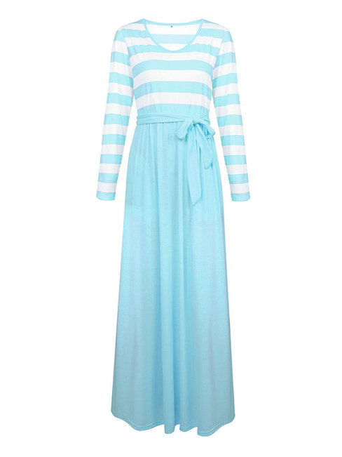 Casual A-line V-neck Striped Patchwork Casual Dresses (Style V201108)