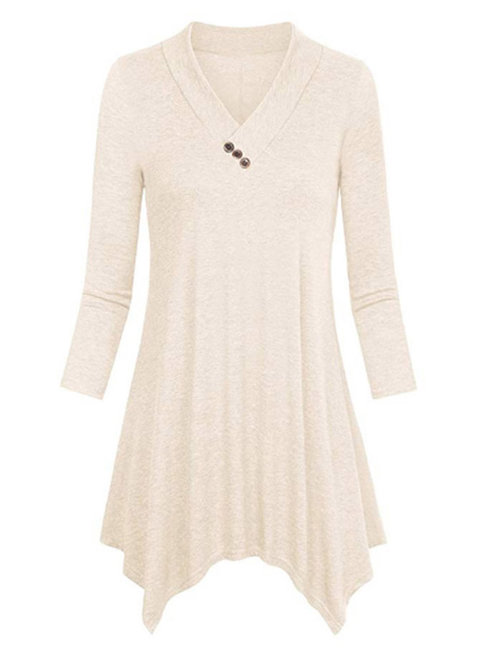 V-neck Midi Loose Casual Plain T Shirt (Style V201119)