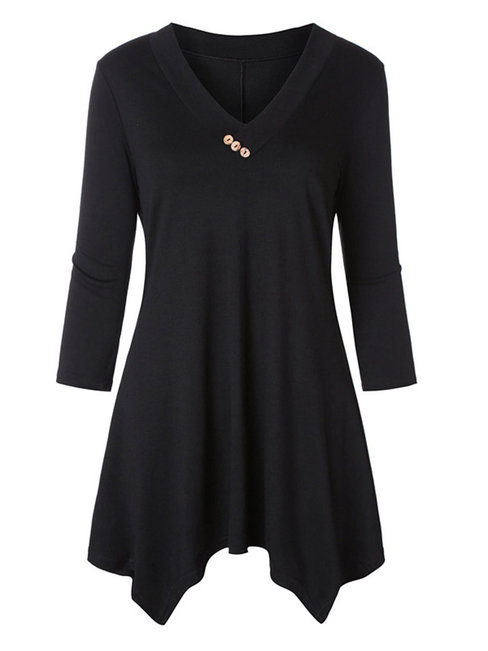 V-neck Midi Loose Casual Plain T Shirt (Style V201119)