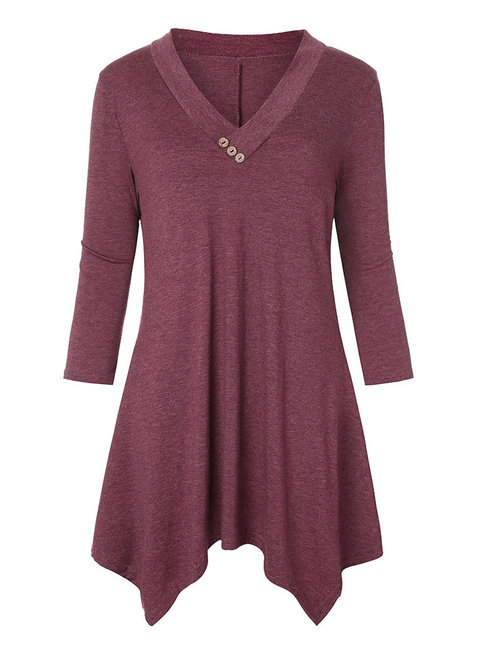 V-neck Midi Loose Casual Plain T Shirt (Style V201119)