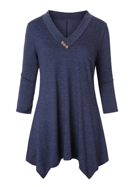 V-neck Midi Loose Casual Plain T Shirt (Style V201119)