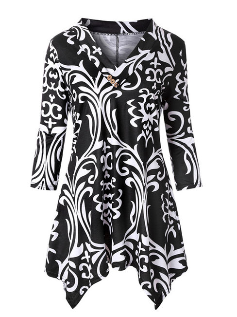 V-neck Midi Loose Casual Plain T Shirt (Style V201119)