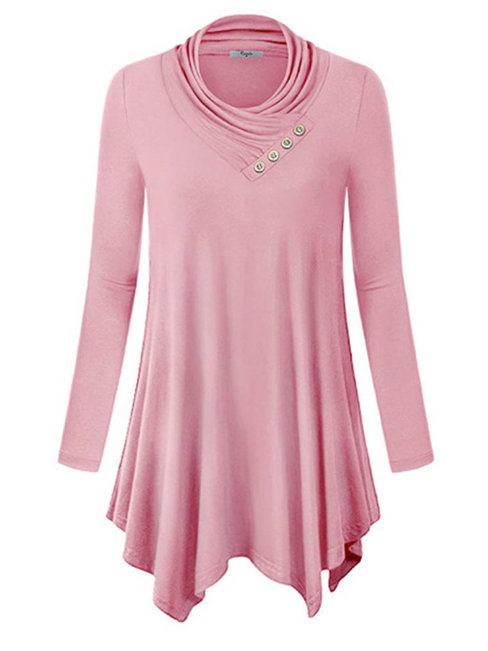 Heap Collar Midi Loose Simple Cotton T Shirt (Style V201120)