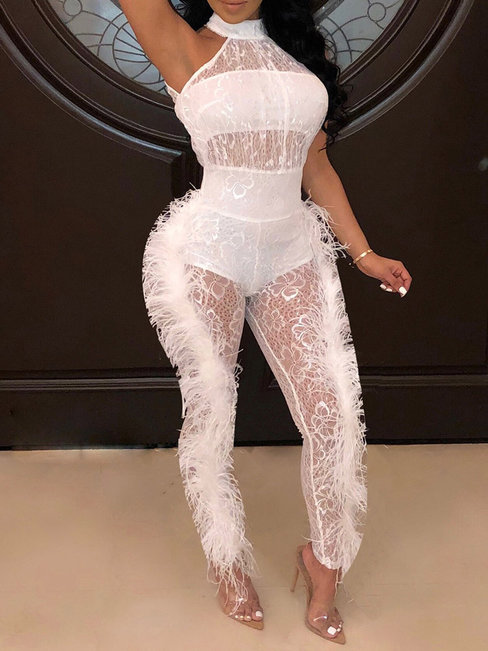 Maxi Skinny Party Plain Hollow Out Jumpsuit (Style V201340)