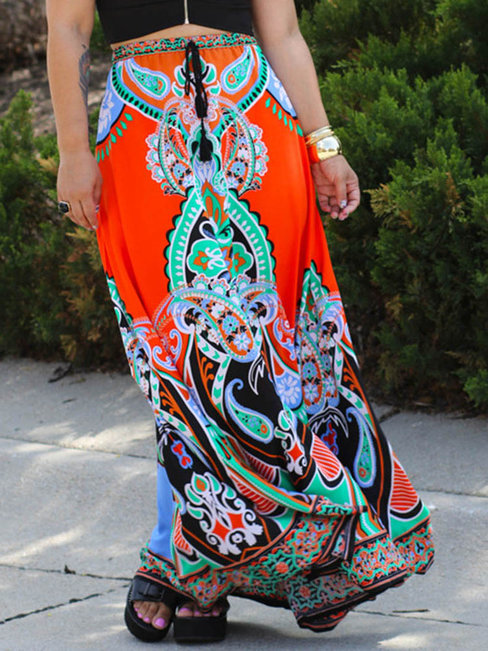 Ankle Length Fit and Flare Fashion Polyester Geometric Skirt (Style V201356)