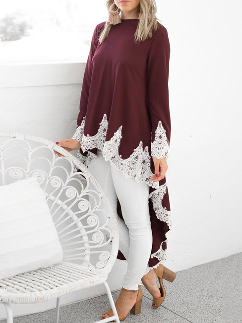 Round Neck Slim Casual Polyester Patchwork T Shirt (Style V201400)