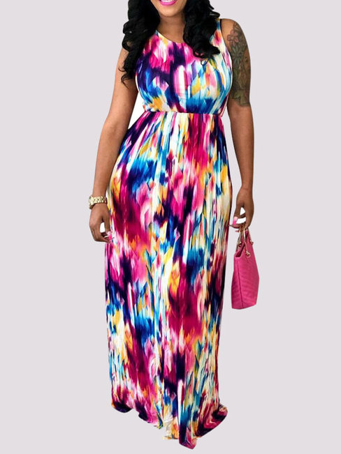 Western A-line Color Block Polyester Casual Dresses (Style V201446)