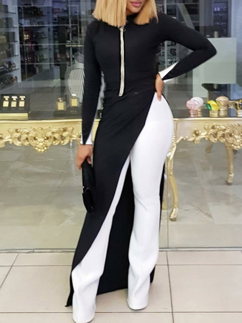 Round Neck Midi Straight Plain Polyester T Shirt (Style V201464)